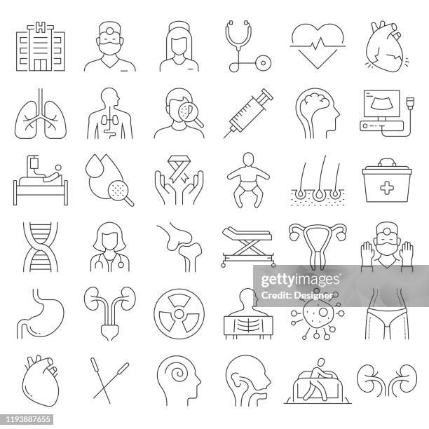 simple set of medical and health related vector line icons. outline symbol collection. editable stroke. - patient stock illustrations