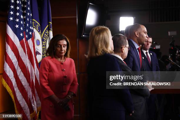 Impeachment Manager Rep. Hakeem Jeffries talks after Speaker of the House Nancy Pelosi D-CA announced impeachment managers for the articles of...