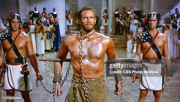 The epic movie "The Ten Commandments", directed by Cecil B. DeMille. Seen here, Charlton Heston as Moses. Initial theatrical release October 5, 1956....