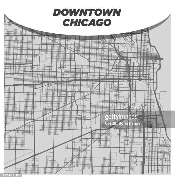 stockillustraties, clipart, cartoons en iconen met eenvoudige en creatieve stadsplattegrond van de straten en buurten van het centrum van chicage - chicago map