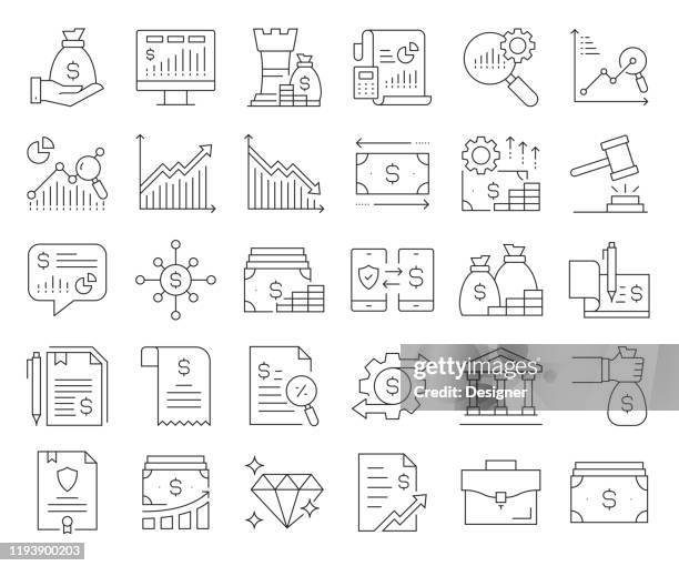 simple set of finance related vector line icons. outline symbol collection. editable stroke - financial figures accounting stock illustrations