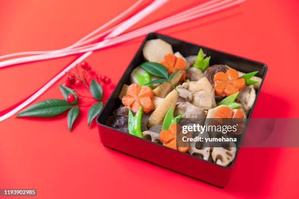 chikuzenni, japanese nimono cuisine, braised chicken and vegetables, traditional new year's food - chikuzenni stock pictures, royalty-free photos & images