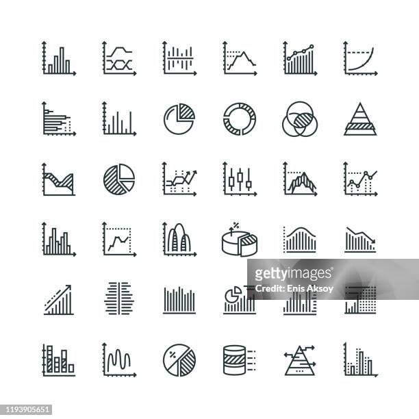 graph and diagram icon set - line graph stock illustrations