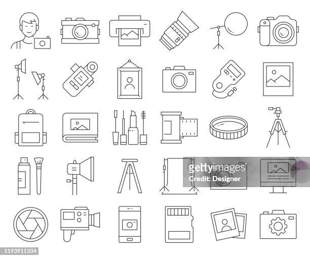 simple set of photography related vector line icons. outline symbol collection. editable stroke - photography themes stock illustrations