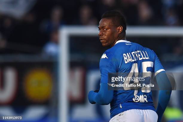 Mario Balotelli of Brescia looks on scoring goal during the Serie A match between Brescia Calcio and US Lecce at Stadio Mario Rigamonti on December...