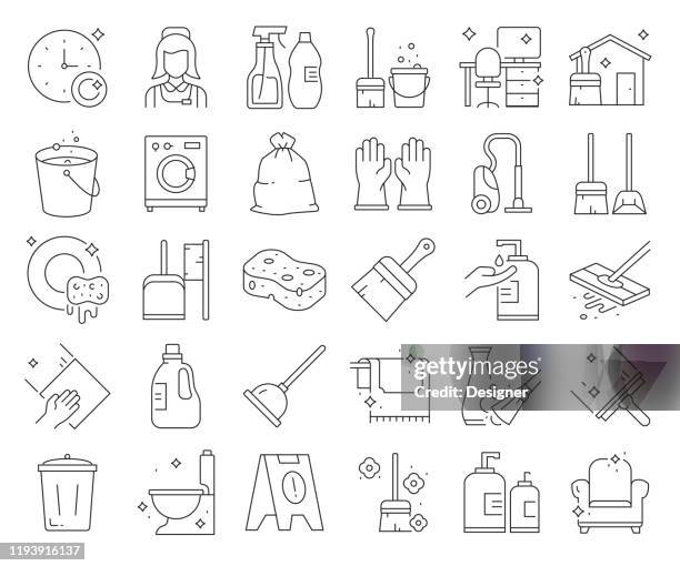 simple set of cleaning related vector line icons. outline symbol collection. editable stroke - cleaner icon stock illustrations