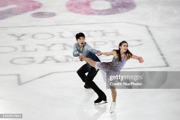 Wolfkostin Katarina and Chen Jeffrey from the USA compete in the Figure Skating: Mixed NOC Team Ice Dance during 6 day of Winter Youth Olympic Games...