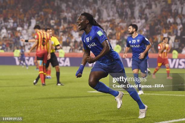 Bafetimbi Gomis of Al Hilal SFC celebrates after scoring his team's first goal during the FIFA Club World Cup 2nd round match between Al Hilal and...