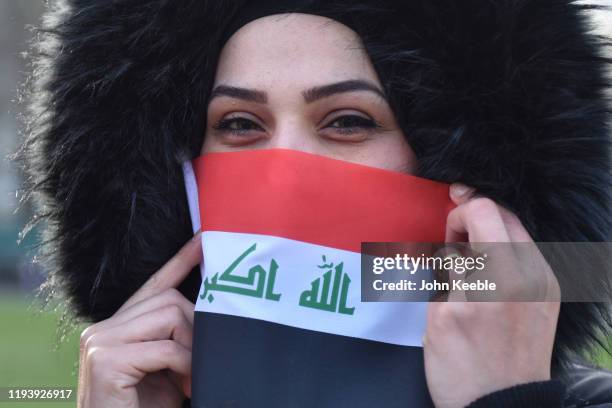 People protest against the Iraqi Government outside the Houses of Parliament on December 14, 2019 in London, England. Iraqis gathered to protest...