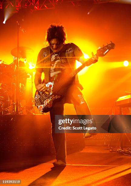 Robby Takac of The Goo Goo Dolls performs at the Meadow Brook Music Festival on July 17, 2011 in Rochester, Michigan.