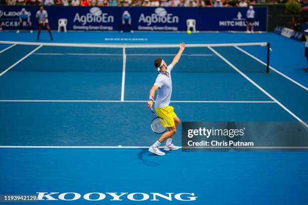Grigor Dimitrov serves to Nick Kyrgios at the AgBioEn Kooyong Classic on Day 3 in Melbourne Australia- PHOTOGRAPH BY Chris Putnam / Future Publishing