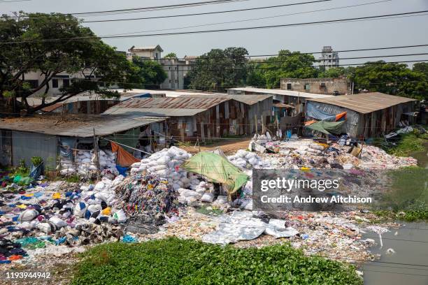 Environmental pollution on the river banks surrounding some of the textile industry buildings of Savar Upazila on 30th September 2018 in Dhaka,...