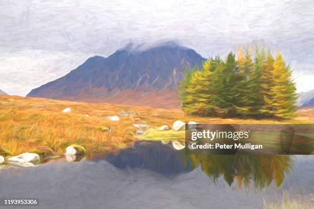 painterly image of buachaille etive mòr, glen coe, scotland, u.k. - scotland weather stock pictures, royalty-free photos & images