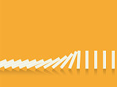 Falling dominoes on a orange background. Vector in flat style