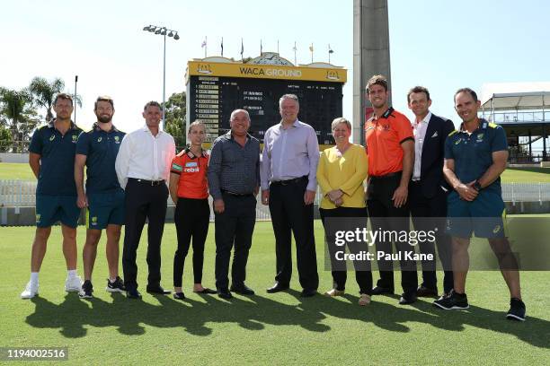 James Pattinson, Michael Neser, Mike Hussey. Chloe Piparo, Terry Waldron, Mathias Cormann, Christina Matthews, Mitchell Marsh, Adam Gilchrist and...