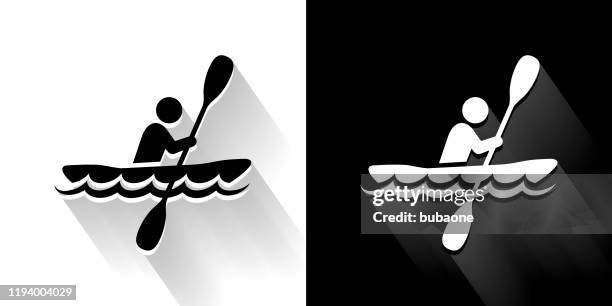 paddleboat black and white icon with long shadow - paddle boat stock illustrations