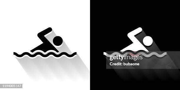 swimming black and white icon with long shadow - front crawl stock illustrations