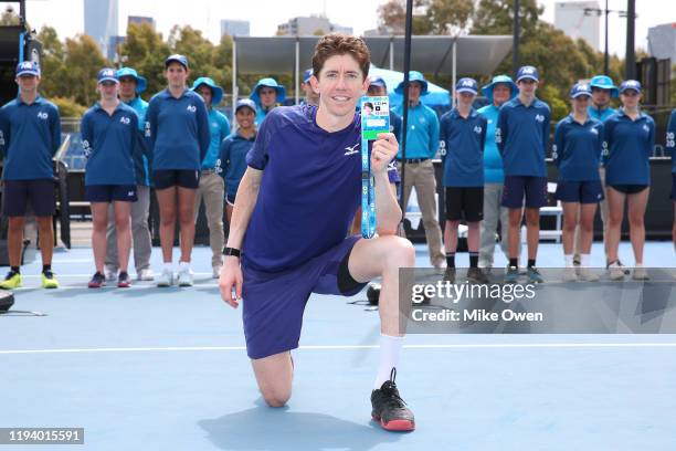 John Patrick Smith of Queensland poses after winning the Men's Singles Final 2019 Australian Open Wildcard Play-Off match against Max Purcell of New...