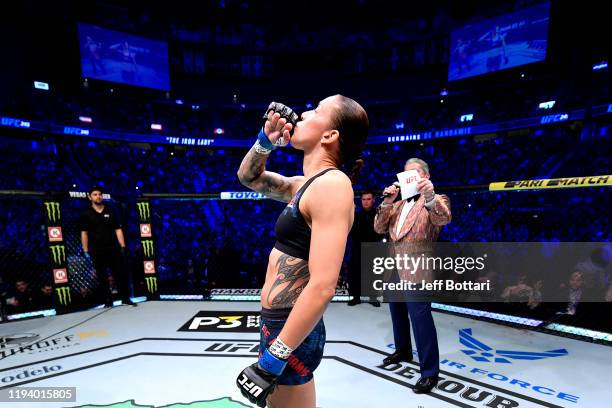 Germaine de Randamie of Netherlands enters the octagon during the UFC 245 event at T-Mobile Arena on December 14, 2019 in Las Vegas, Nevada.