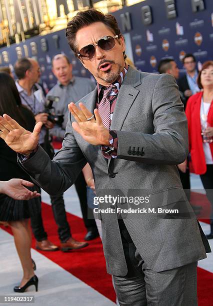 Actor Robert Downey Jr., attends the "Captain America: The First Avenger" Los Angeles Premiere at the El Capitan Theater on July 19, 2011 in...