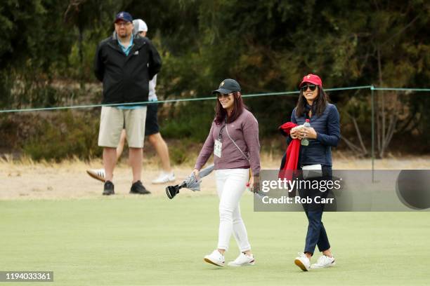 Wife pf Marc Leishman of Australia and the International team, Audrey Leishman and wife of Rickie Fowler of the United States team, Allison Stokke...