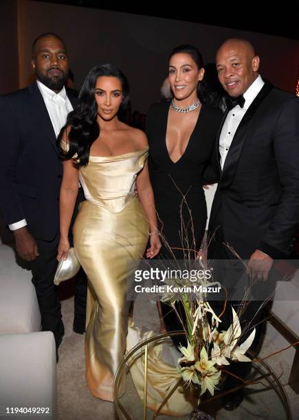 Kanye West, Kim Kardashian West, Nicole Young, and Dr. Dre attend Sean Combs 50th Birthday Bash presented by Ciroc Vodka on December 14, 2019 in Los...