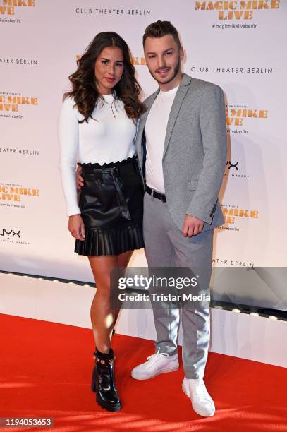 Sarah Lombardi and Joti Polizoakis attend the "Magic Mike Live" premiere at Club Theater on January 16, 2020 in Berlin, Germany.