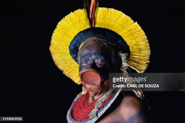 Indigenous leader Cacique Raoni Metuktire of the Kayapo tribe, poses for a photograph in Piaracu village, near Sao Jose do Xingu, Mato Grosso state,...