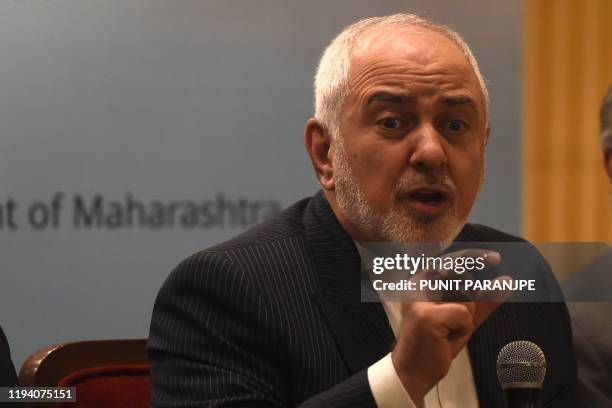 Iran's Foreign Minister Mohammad Javad Zarif addressees a gathering at the All India Association of Industries in Mumbai on January 17, 2020. -...