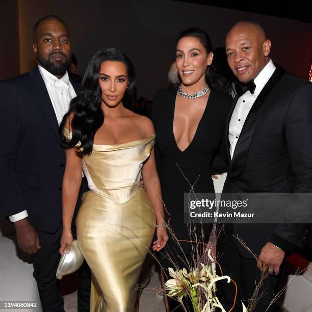 Kanye West, Kim Kardashian West, Nicole Young, and Dr. Dre attend Sean Combs 50th Birthday Bash presented by Ciroc Vodka on December 14, 2019 in Los...