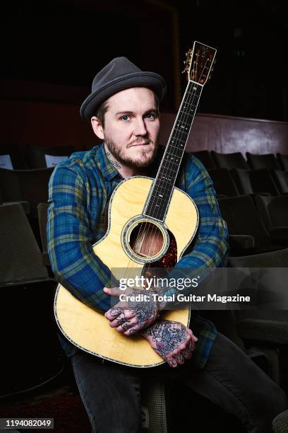 Portrait of American rock musician Brian Fallon, photographed before a live performance at Komedia in Bath, England, on February 24, 2019. Fallon is...