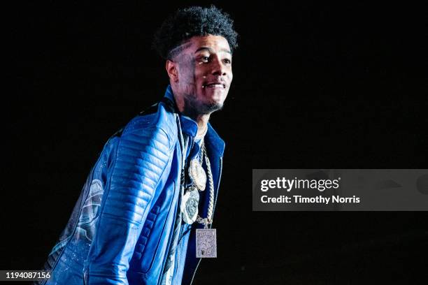 Blueface performs during 2019 Rolling Loud LA at Banc of California Stadium on December 14, 2019 in Los Angeles, California.