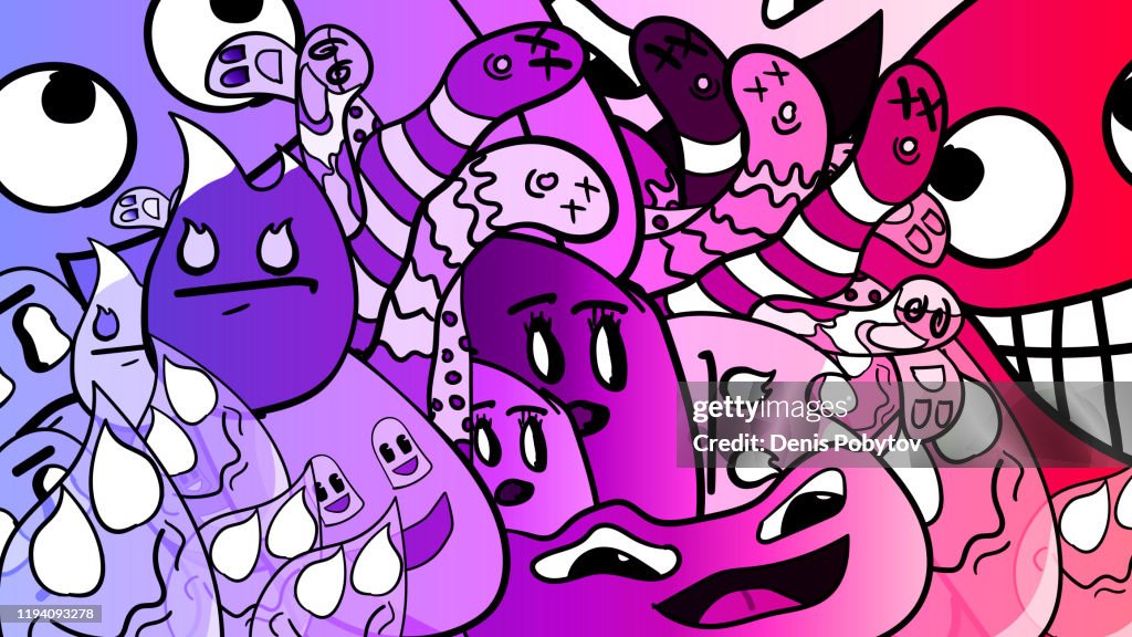 Ilustración Vectorial De Dibujos Animados Abstracto Divertidos Personajes  De Garabatos Locos Ilustración de stock - Getty Images