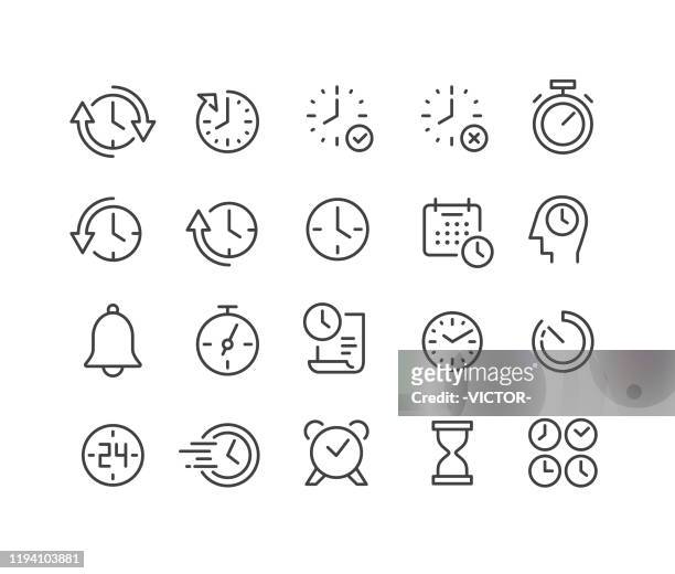 illustrazioni stock, clip art, cartoni animati e icone di tendenza di set icone temporali - serie linea classica - orologio da polso