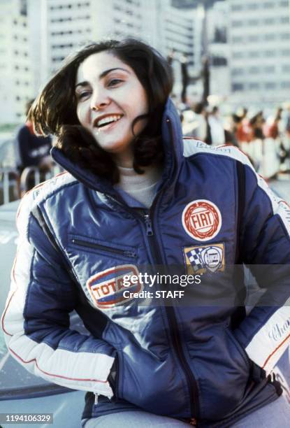 La pilote de rallye française Michèle Mouton pose lors du Rallye de Monte-Carlo, en janvier 1978. Michèle Mouton participe pour la première fois au...