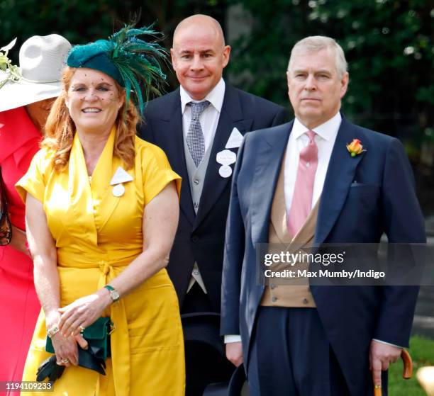 Sarah Ferguson, Duchess of York, Johan Eliasch and Prince Andrew, Duke of York attend day four of Royal Ascot at Ascot Racecourse on June 21, 2019 in...