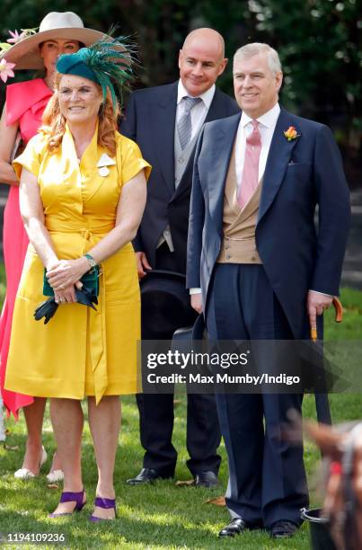 Sarah Ferguson, Duchess of York, Johan Eliasch and Prince Andrew, Duke of York attend day four of Royal Ascot at Ascot Racecourse on June 21, 2019 in...