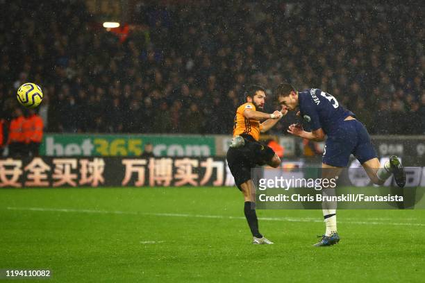 Jan Vertonghen of Tottenham Hotspur scores his side's second goal during the Premier League match between Wolverhampton Wanderers and Tottenham...