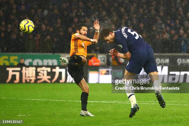 Jan Vertonghen of Tottenham Hotspur scores his side's second goal during the Premier League match between Wolverhampton Wanderers and Tottenham...