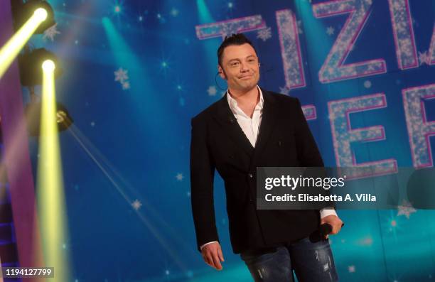 Tiziano Ferro performs on "Domenica In" Tv Show at Rai Studios on December 15, 2019 in Rome, Italy.