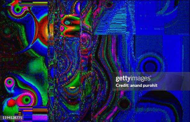 digital corruption on screen, glitch error or colorful digital pixel noise. - corruption abstract stock pictures, royalty-free photos & images