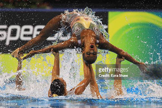 Team Colombia competes in the Synchronized Swimming Team Free preliminary round during Day Five of the 14th FINA World Championships at the Oriental...