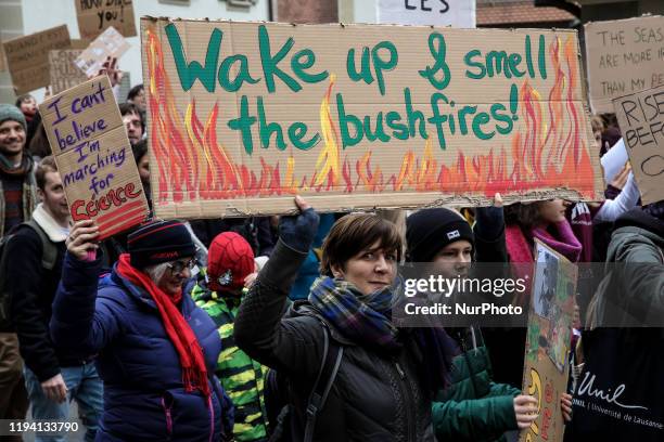 More than 10 thousand school students and activists gather on an anniversary of Fridays for Future school climate strike on January 17, 2020 in...