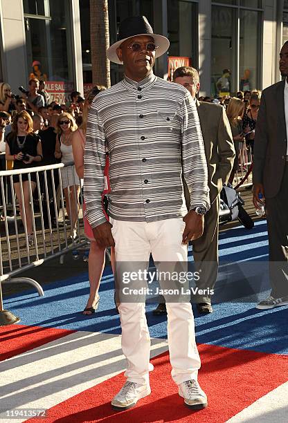 Actor Samuel L. Jackson attends the premiere of "Captain America: The First Avenger" at the El Capitan Theatre on July 19, 2011 in Hollywood,...