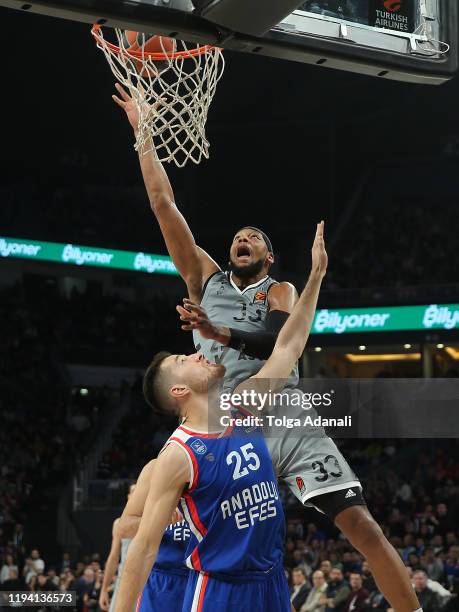 Adreian Payne, #33 of LDLC Asvel Villeurbanne in action with Alec Peters, #25 of Anadolu Efes istanbul during the 2019/2020 Turkish Airlines...