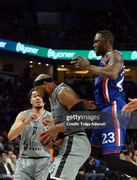 Adreian Payne, #33 of LDLC Asvel Villeurbanne in action with James Anderson, #23 of Anadolu Efes istanbul during the 2019/2020 Turkish Airlines...