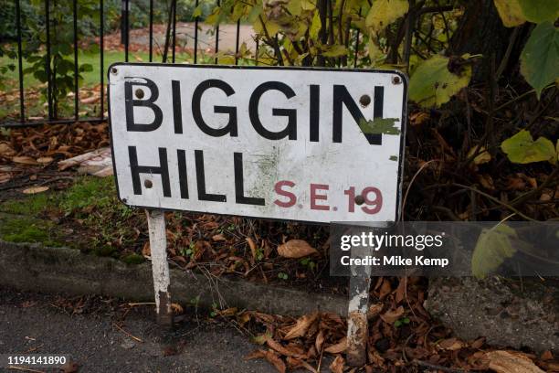Street sign for Biggin Hill SE1 on 3rd November 2019 in London, England, United Kingdom. Biggin Hill is best known for its role during the Battle of...