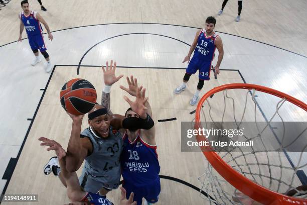 Adreian Payne, #33 of LDLC Asvel Villeurbanne in action with Adrien Moerman, #18 of Anadolu Efes istanbul during the 2019/2020 Turkish Airlines...