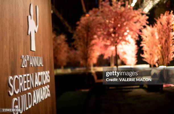 Signage is seen at the entrance of the after party during the Silver Carpet Roll Out Event for the 26th Annual Screen Actors'Guild Awards at The...