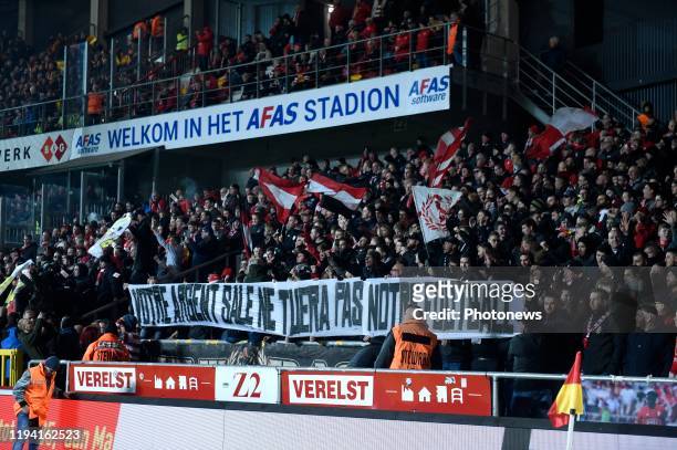 Illustration tifo anti corruption during the Jupiler Pro League match between KV Mechelen and Standard Liege on January 17, 2020 in Mechelen, Belgium,